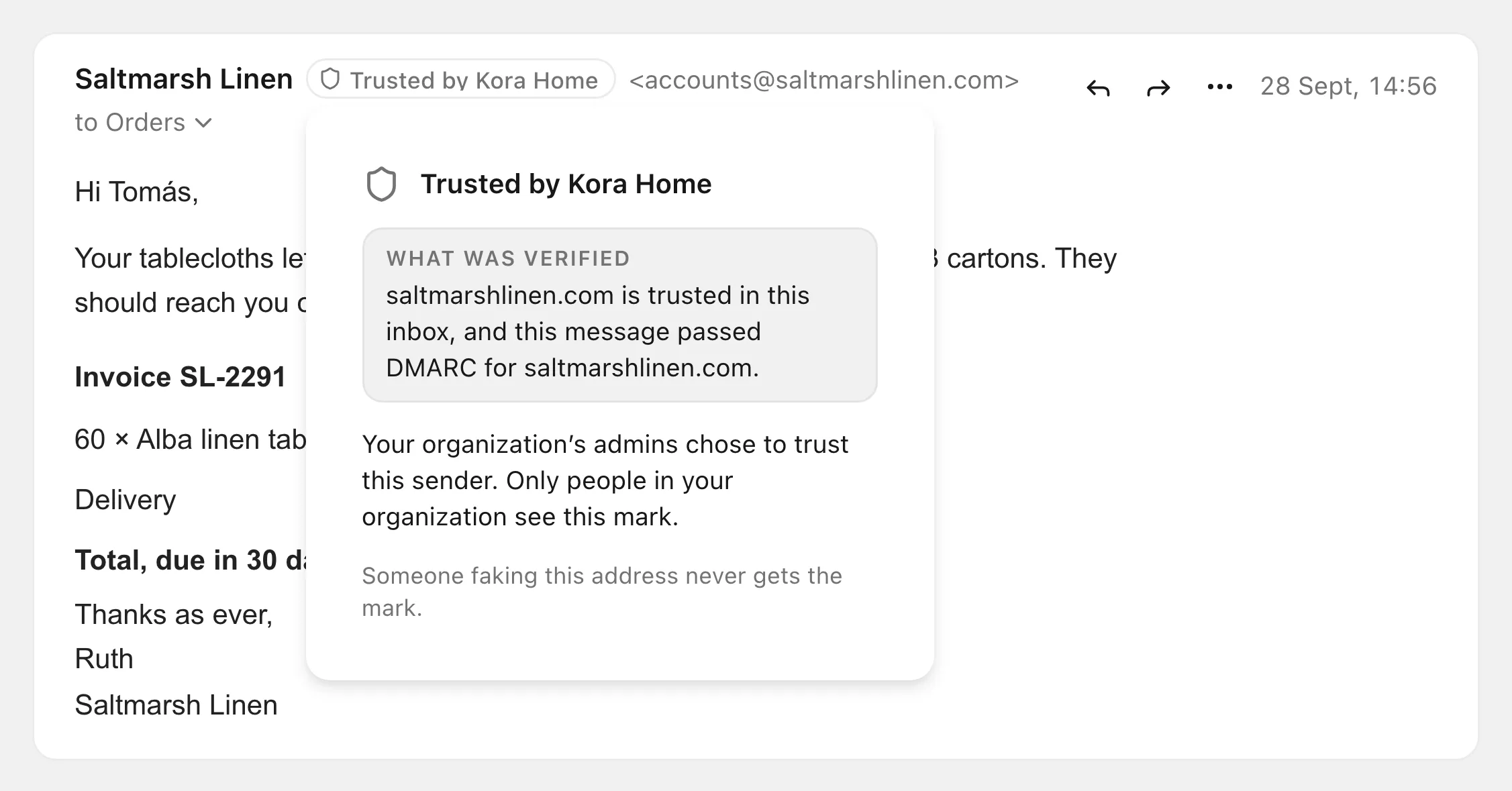 The Trusted by Kora Home mark, set by the organization’s admins.