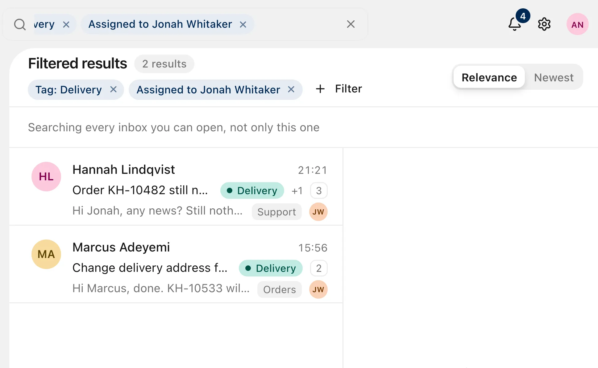 Search filters shown as editable chips above the results, with a + Filter button.