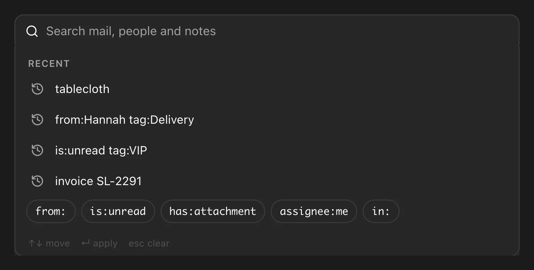 The open search box listing recent searches before anything is typed.