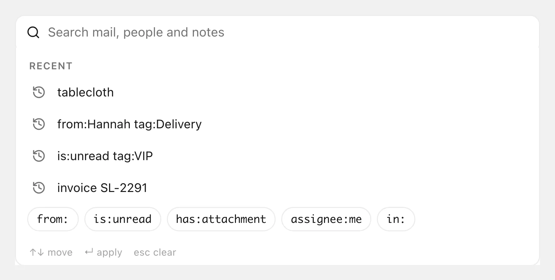 The open search box listing recent searches before anything is typed.